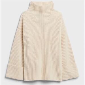 Banana Republic SZ LARGE Fisherman Merino Cashmere Chunky Knit Funnel Sweater